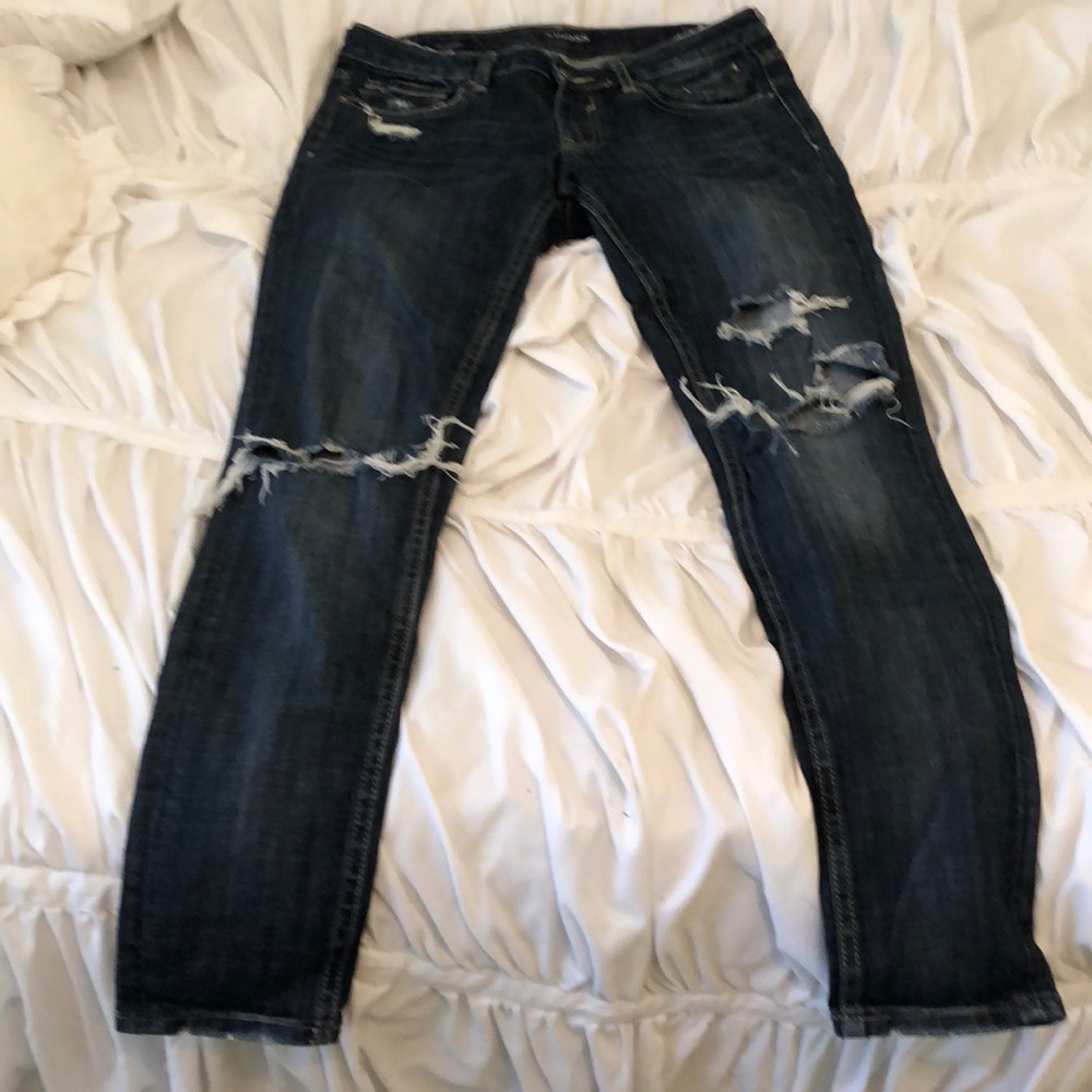Dark worn jeans
